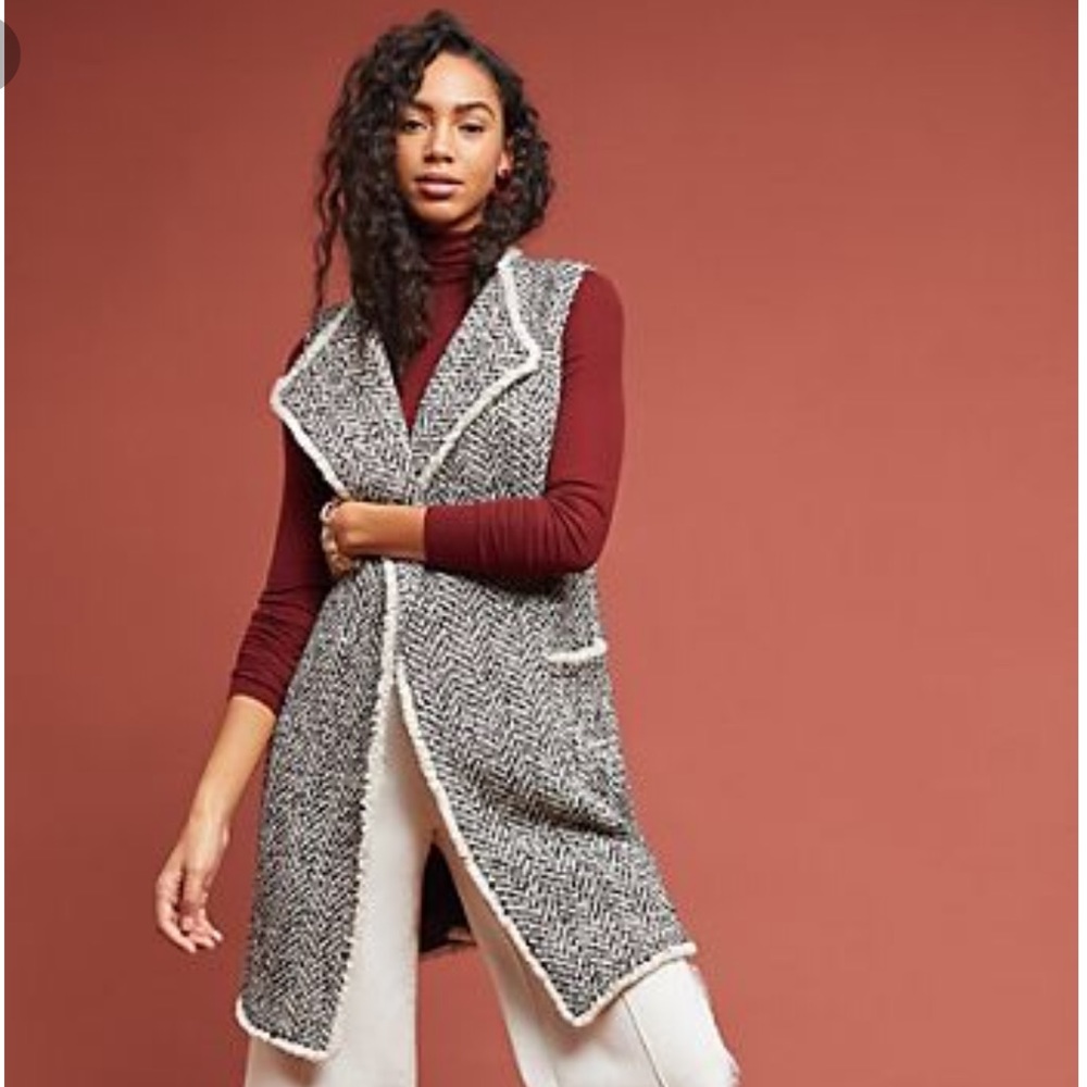 Greylin long b/w herringbone vest